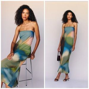 Reformation Joana Strapless Maxi Dress Abstract Blur Print Dress Size M NWT